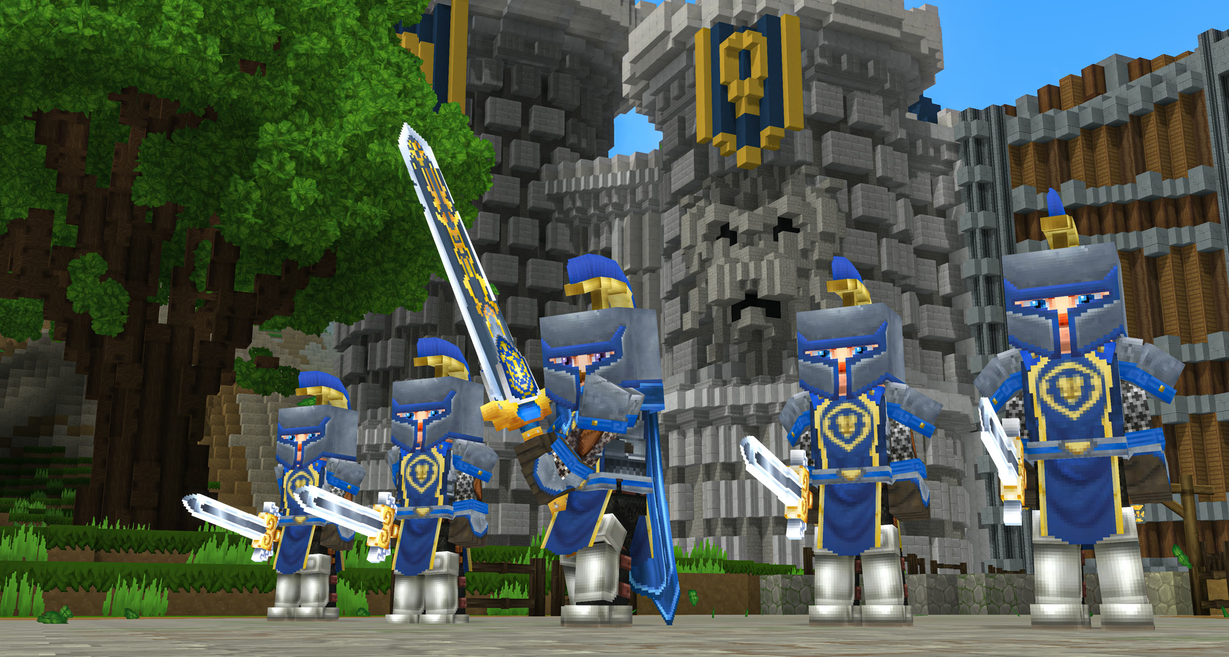 An ornate Alliance grandblade displayed at a blacksmith's stall