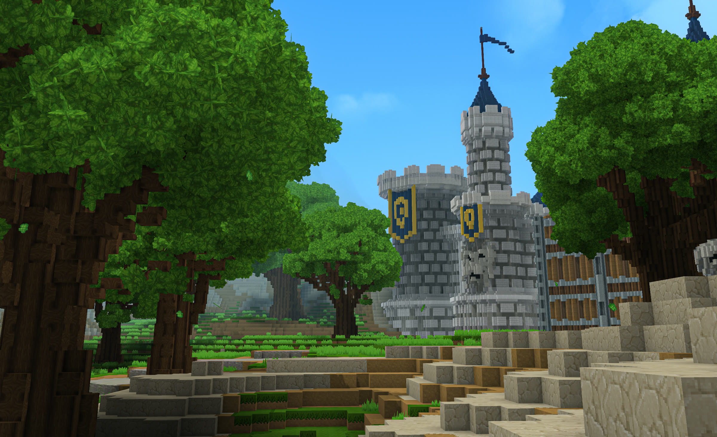 The stone gates of Stormwind rising above the trees