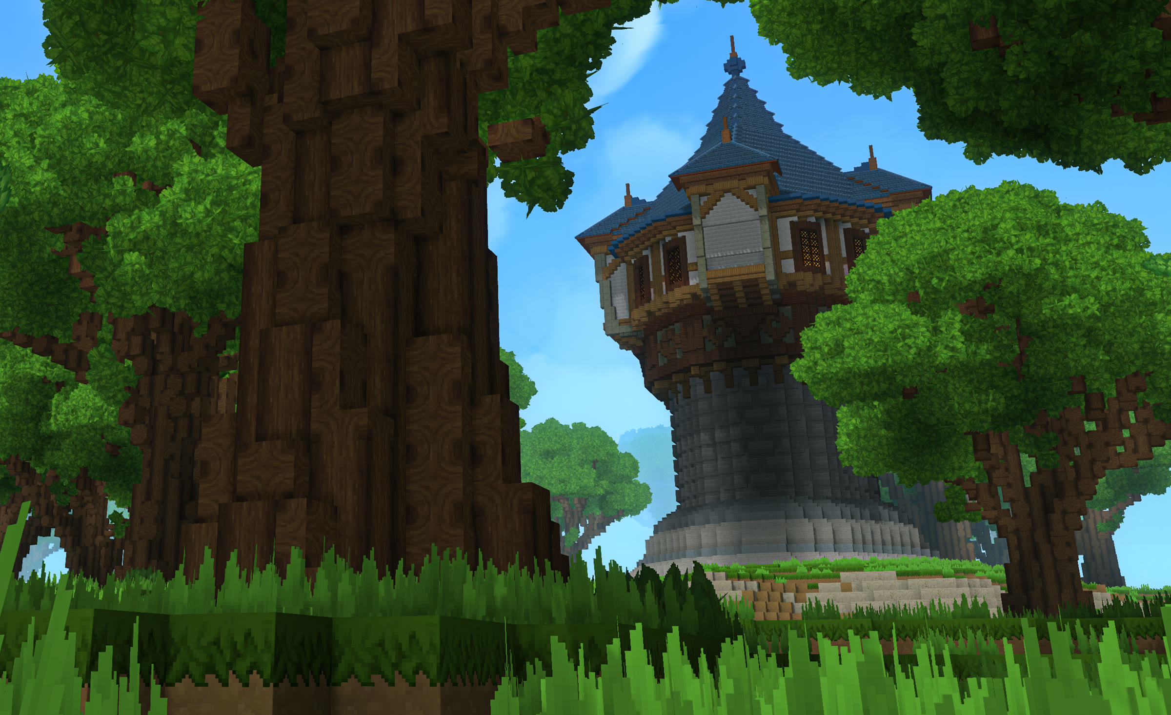 A tall Stormwind watchtower framed by ancient trees
